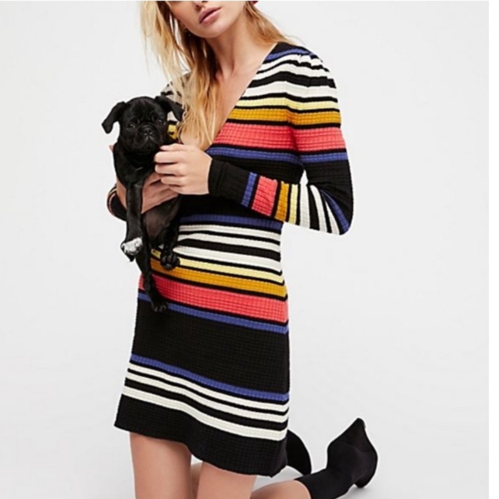 Free People Gidget striped sweater dress in black Sz M